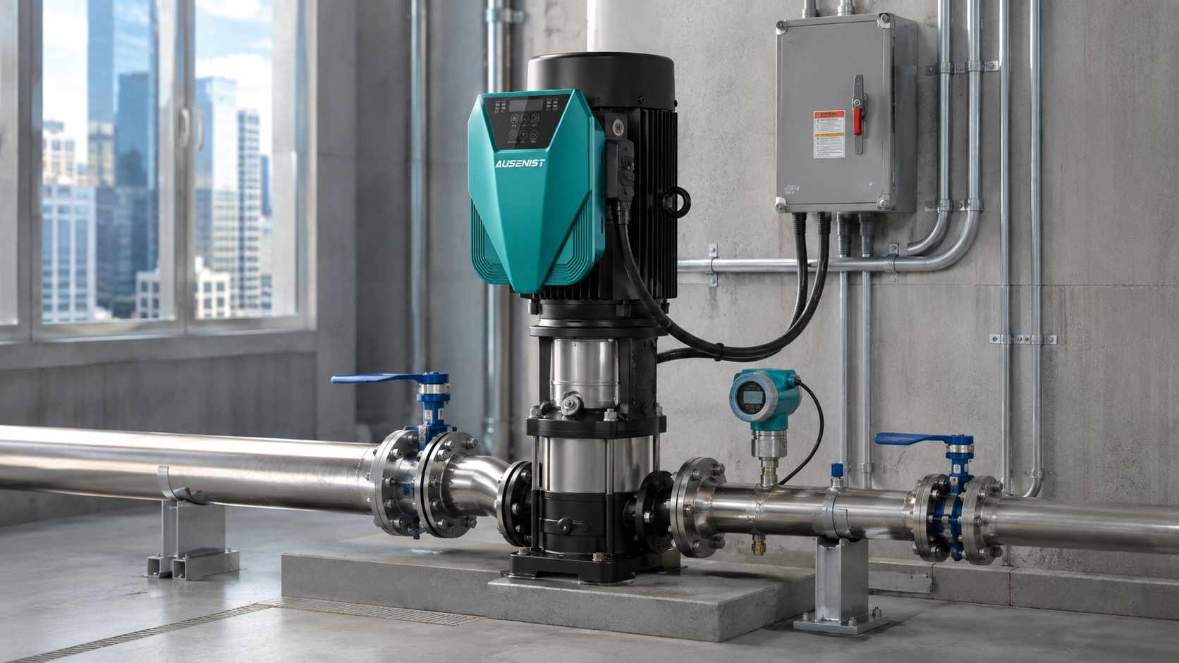 AUSENIST 15kW 460V commercial booster pump VFD reference application