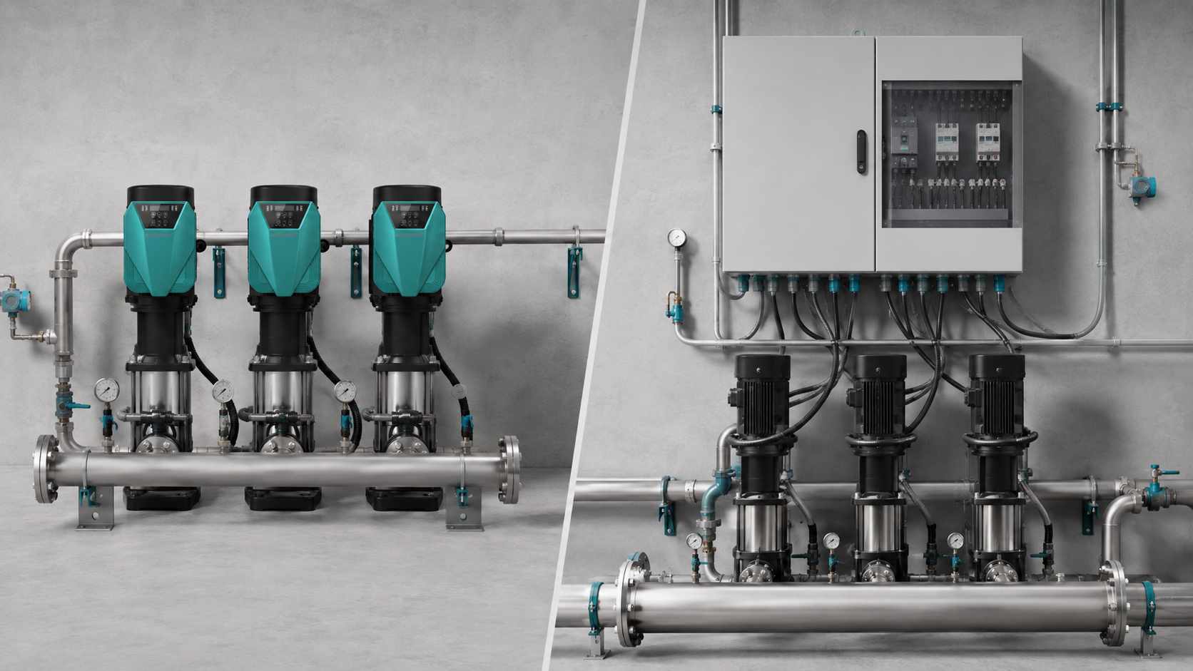 Comparison of one AUSENIST VFD per pump and shared cascade contactor control