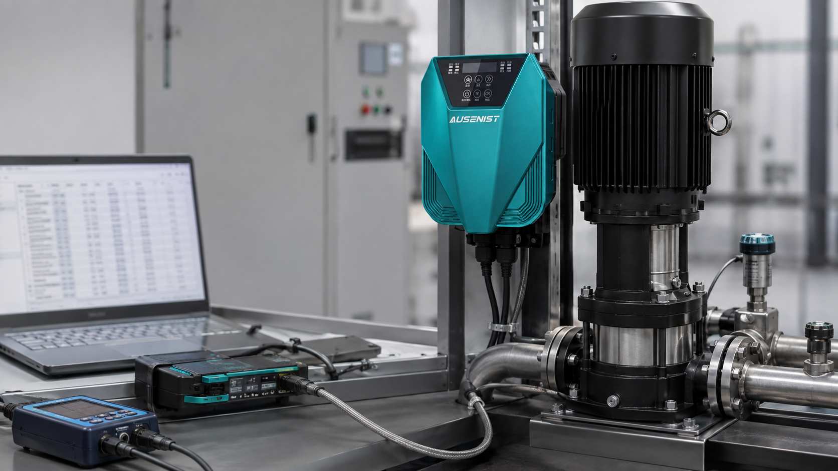 AUSENIST pump VFD undergoing RS485 register-map and OEM acceptance testing