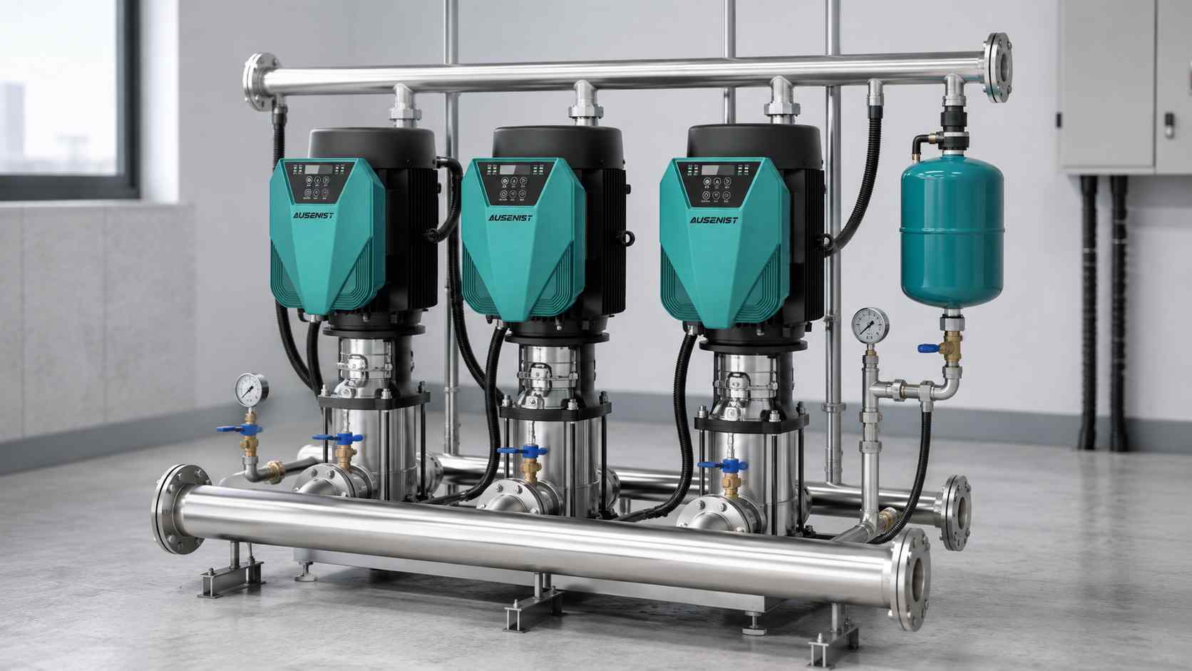 Three-pump constant-pressure booster system using AUSENIST YS820 VFDs